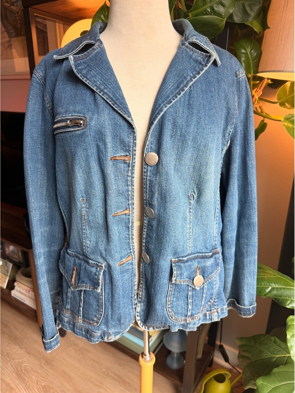 Vintage Y2K Venezia Denim Blazer Jacket Womens 14/16 Blue Utility Chore Coat